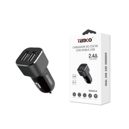 CARGADOR DE TELEFONO PARA MECHERO "SIN CABLE" 2.4A NEGRO  2USB 12W SNA02 C/10