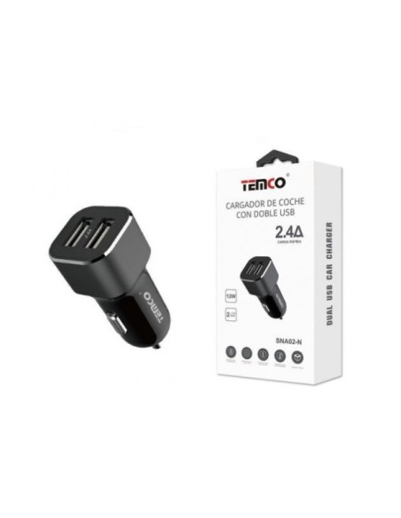CARGADOR DE TELEFONO PARA MECHERO "SIN CABLE" 2.4A NEGRO  2USB 12W SNA02 C/10