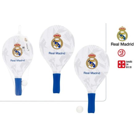 PALAS DE MADERA PLAYA 2UDS REAL MADRID 38X20X0.7CM C/BOLA