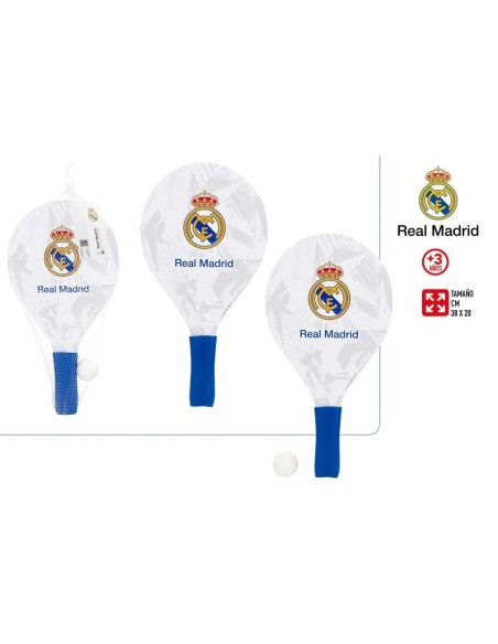 PALAS DE MADERA PLAYA 2UDS REAL MADRID 38X20X0.7CM C/BOLA