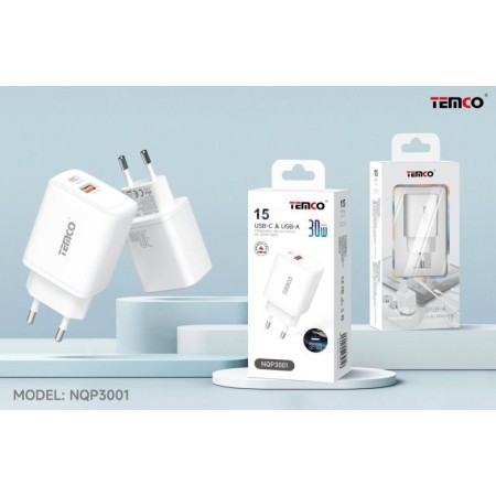 CARGADOR DE RED USB/TIPO C 30W/18W NQP3001 C/12