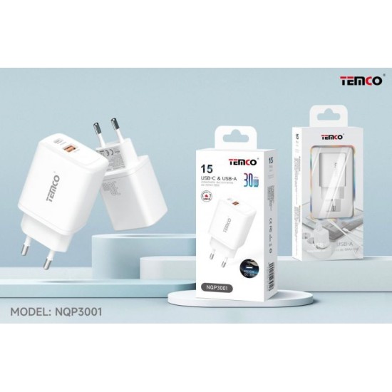 CARGADOR DE RED USB/TIPO C 30W/18W NQP3001 C/12