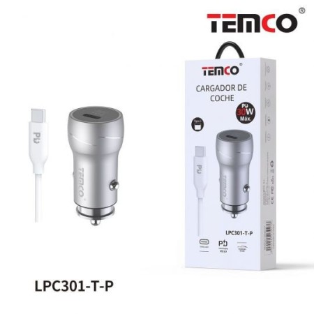 CARGADOR DE TELEFONO PD30W "CON CABLE" TIPO C A TIPO C PLATA LPC301 C/10