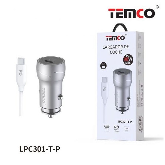 CARGADOR DE TELEFONO PD30W "CON CABLE" TIPO C A TIPO C PLATA LPC301 C/10