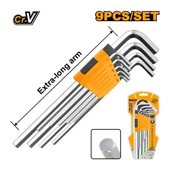 JUEGO 9 LLAVES ALLEN EXTRALARGAS 230MM