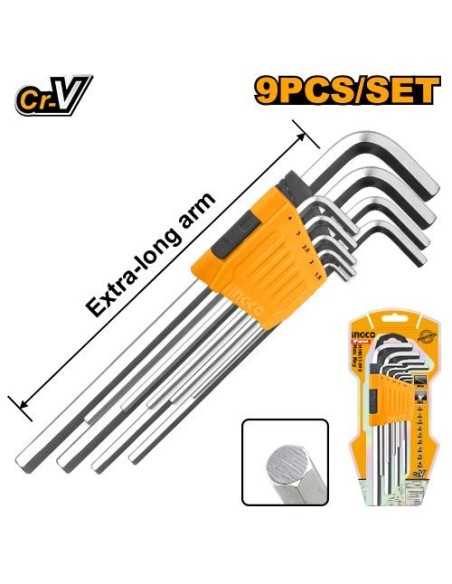 JUEGO 9 LLAVES ALLEN EXTRALARGAS 230MM