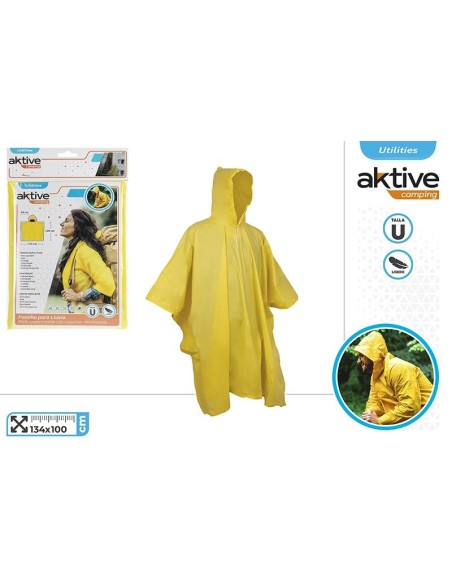 PONCHO IMPERMEABLE UNISEX AMARILLO 134X100CM TALLA UNICA