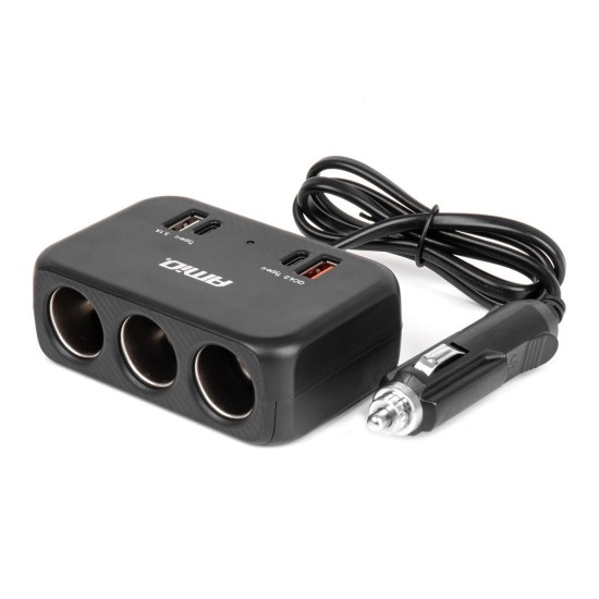 TOMA DE MECHERO 3 SALIDAS 120W + 2USB QC4.0+ 2 TIPO C 12/24V C/6