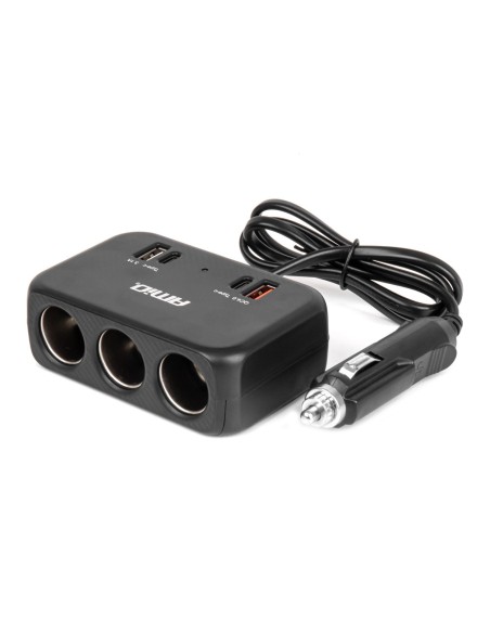 TOMA DE MECHERO 3 SALIDAS 120W + 2USB QC4.0+ 2 TIPO C 12/24V C/6