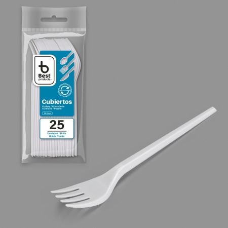 TENEDOR DE PLASTICO REUTILIZABLE 16.5CM BLISTER 25UDS