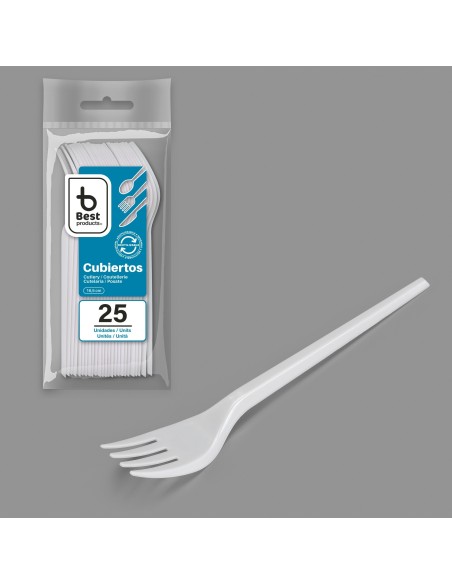 TENEDOR DE PLASTICO REUTILIZABLE 16.5CM BLISTER 25UDS