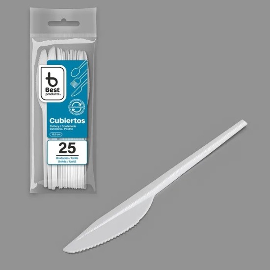 CUCHILLO DE PLASTICO REUTILIZABLE 16.5CM BLISTER 25UDS