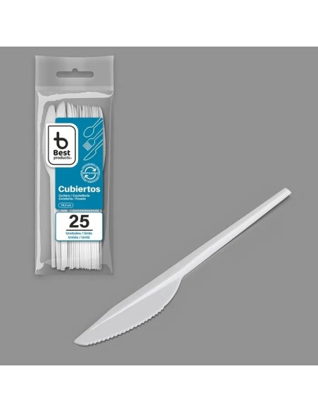 CUCHILLO DE PLASTICO REUTILIZABLE 16.5CM BLISTER 25UDS
