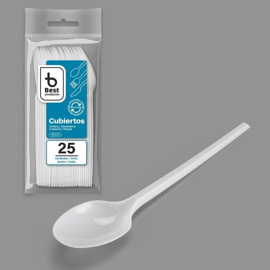 CUCHARA DE PLASTICO REUTILIZABLE 16.5CM BLISTER 25UDS