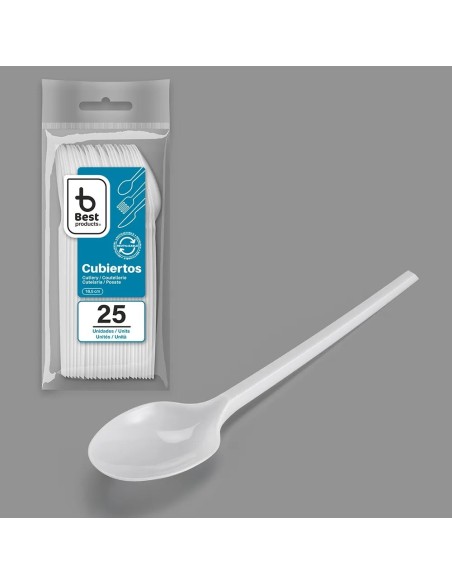 CUCHARA DE PLASTICO REUTILIZABLE 16.5CM BLISTER 25UDS