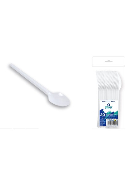 CUCHARILLA DE POSTRE DE PLASTICO REUTILIZABLE 13CM BLISTER 20UDS