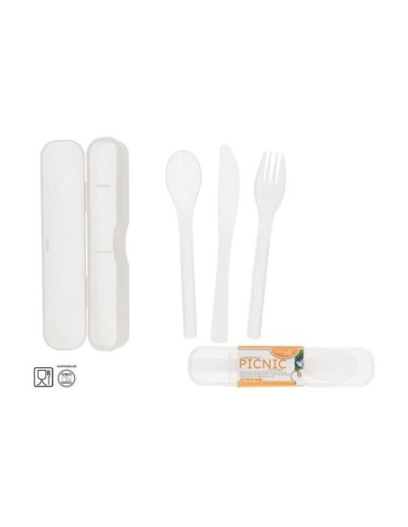SET 3 CUBIERTOS DE PLASTICO REUTILIZABLE 20X4X3CM C/FUNDA