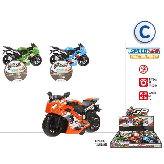 MOTO SPORT C/RETROCESO 3/SURTIDO 15CMS  EXP.12UDS