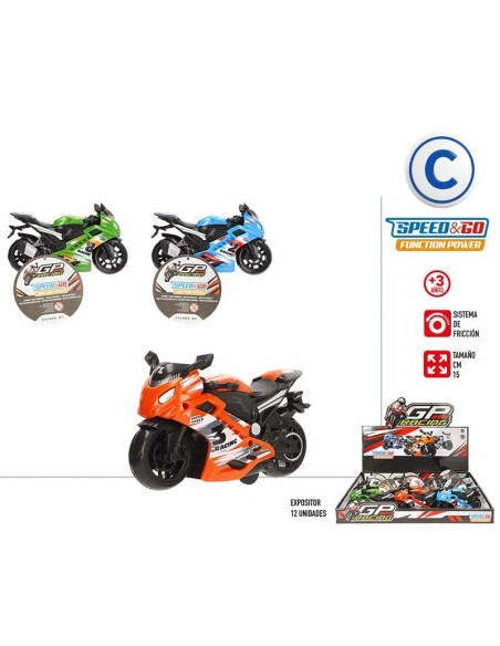 MOTO SPORT C/RETROCESO 3/SURTIDO 15CMS  EXP.12UDS