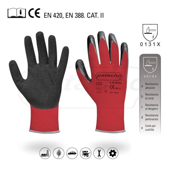 GUANTE ROJO NYLON Y LATEX RUGOSO T8 BLISTER
