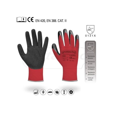 GUANTE ROJO NYLON Y LATEX RUGOSO T9 BLISTER