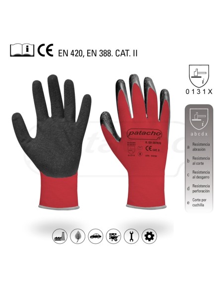 GUANTE ROJO NYLON Y LATEX RUGOSO T9 BLISTER