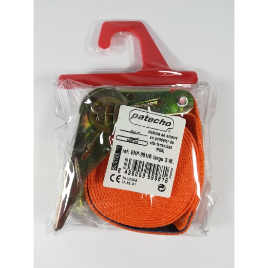 CINCHO DE AMARRE 1000KG 3MX25MM CON CARRACA