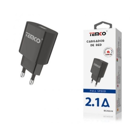 CARGADOR DE RED/PARED NEGRO 2,1A 5V 1USB BCA02 C/10