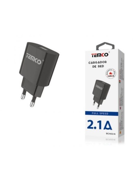 CARGADOR DE RED/PARED NEGRO 2,1A 5V 1USB BCA02 C/10
