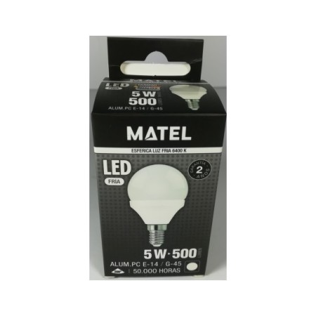 BOMBILLA LED ESFERICA E14 G-45 5W FRIA G.FINO
