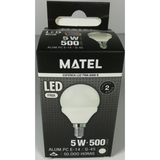 BOMBILLA LED ESFERICA E14 G-45 5W FRIA G.FINO