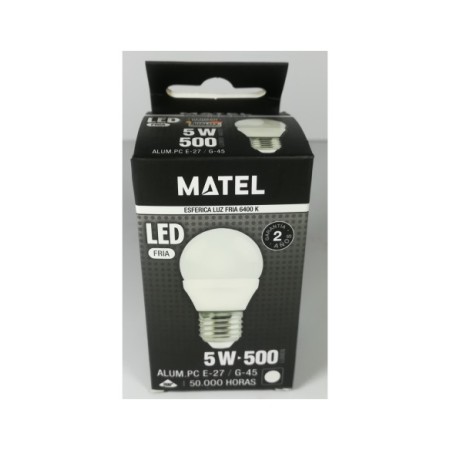 BOMBILLA LED ESFERICA E27 G-45 5W FRIA C.ANCHO