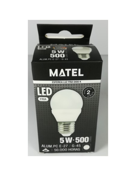 BOMBILLA LED ESFERICA E27 G-45 5W FRIA C.ANCHO