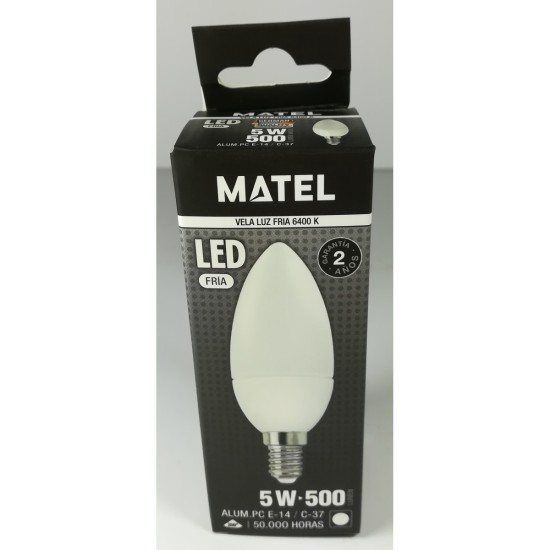 BOMBILLA LED VELA E14 C-37 5W FRIA