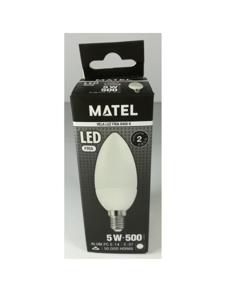 BOMBILLA LED VELA E14 C-37 5W FRIA