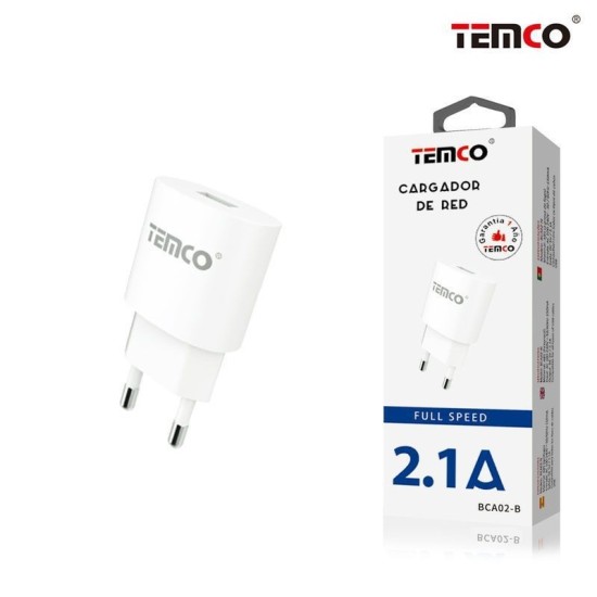 CARGADOR DE RED/PARED BLANCO 2,1A 5V 1USB BCA02 C/10