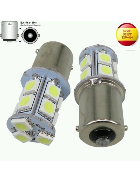 LAMPARA 12V LED PILOTO POSICION BA15S R5W WHITE 6000K 3W 13SMD 2UDS