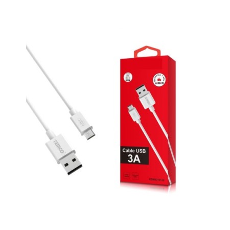 CABLE DE TELEFONO 3.A 1M MICRO USB BLANCO CARGA RAPIDA 5V C/10