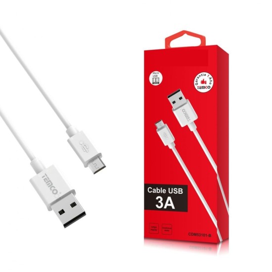 CABLE DE TELEFONO 3.A 1M MICRO USB BLANCO CARGA RAPIDA 5V C/10