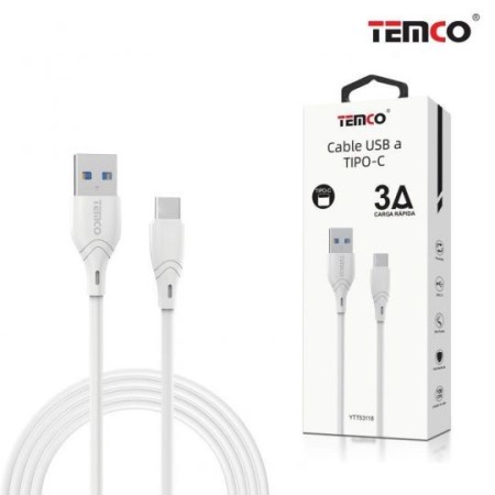 CABLE DE TELEFONO 3.A 1M TIPO C BLANCO CARGA RAPIDA 5V C/10