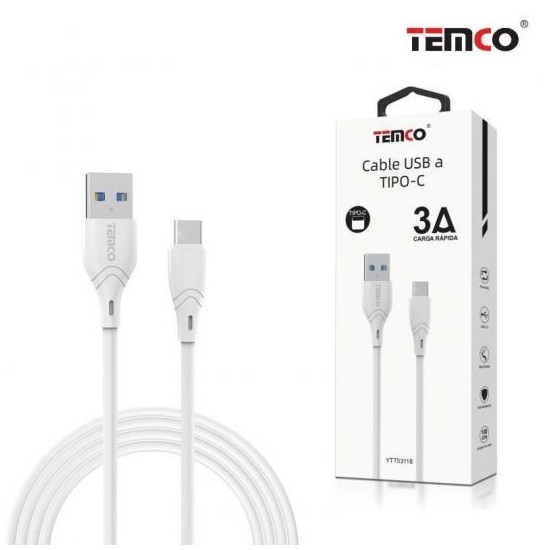 CABLE DE TELEFONO 3.A 1M TIPO C BLANCO CARGA RAPIDA 5V C/10