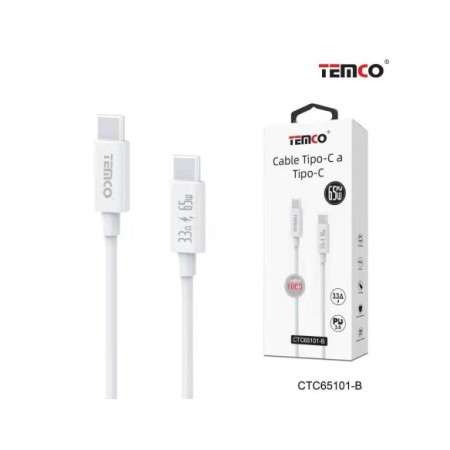 CABLE DE TELEFONO 3.3A 1M TIPO C A TIPO C 65W BLANCO 65103 C/10
