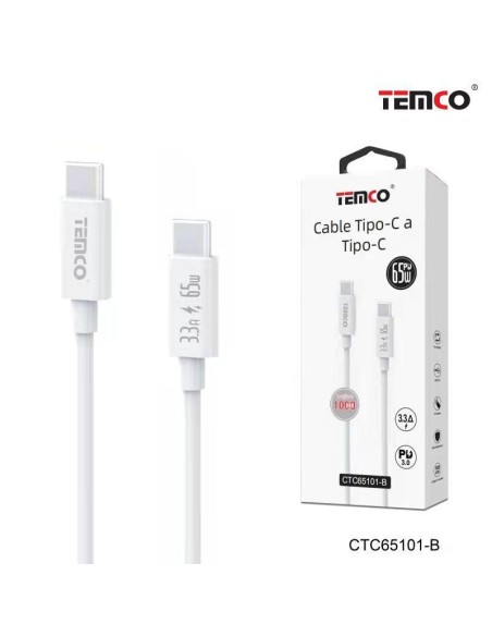 CABLE DE TELEFONO 3.3A 1M TIPO C A TIPO C 65W BLANCO 65103 C/10