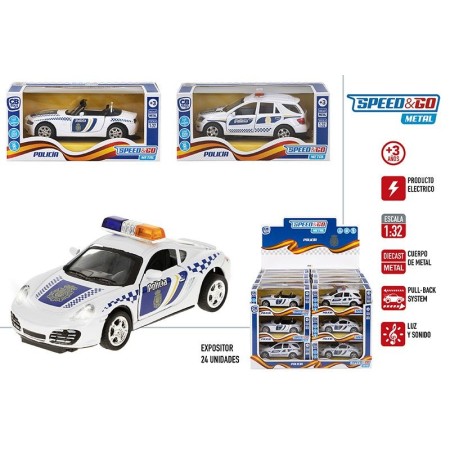COCHE POLICIA METAL 1:32 LUZ Y SONIDO 3/SURT EXP.24UDS