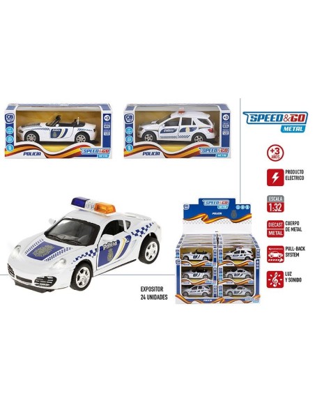 COCHE POLICIA METAL 1:32 LUZ Y SONIDO 3/SURT EXP.24UDS