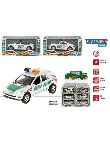 COCHE GUARDIA CIVIL METAL 1:32 LUZ Y SONIDO 3/SURT EXP.24UDS
