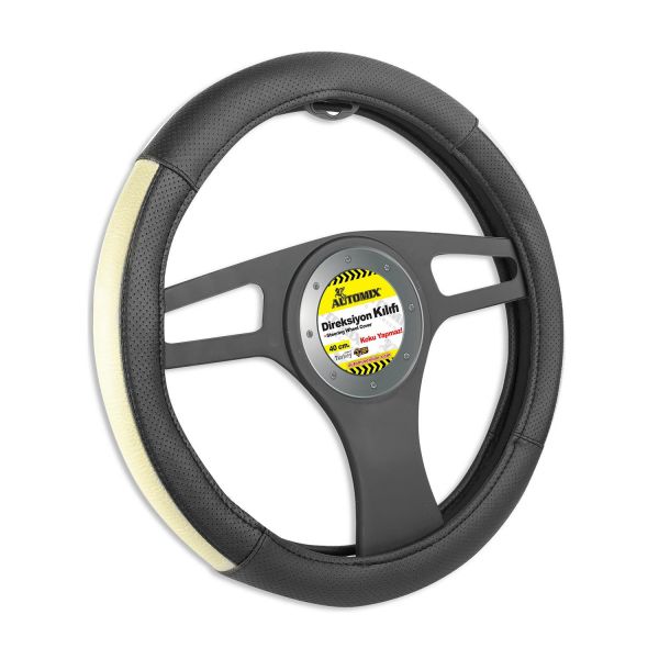FUNDA DE VOLANTE AUTOMIX PERFORADA NEGRO/BEIGE 38/40CM AUTOMIX