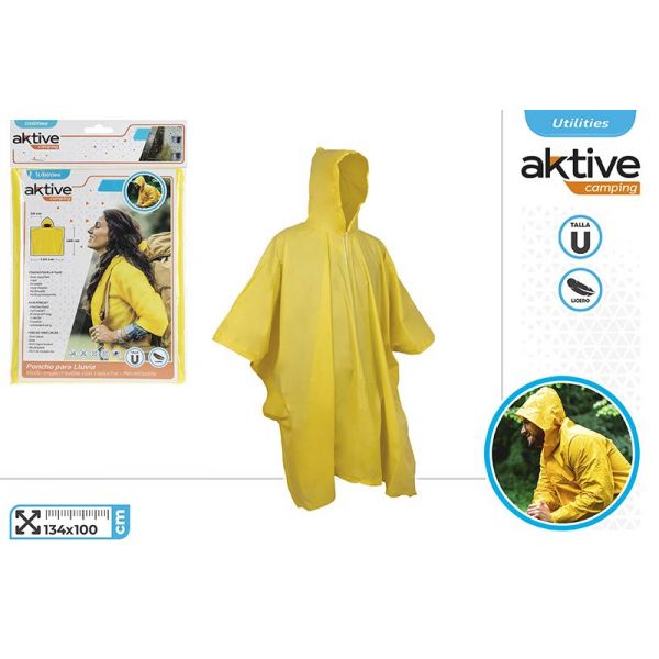 PONCHO IMPERMEABLE UNISEX AMARILLO 134X100CM TALLA UNICA