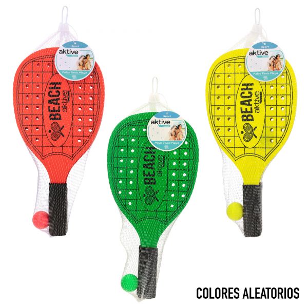 CONJUNTO 2 PALAS PLAYA MADERA 20X40X0.7CM C/PELOTA 3 COLORES