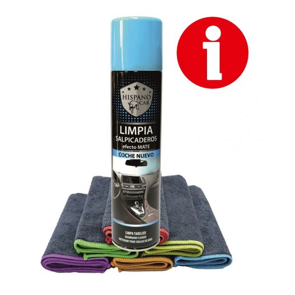 LIMPIA SALPICADERO MATE CON BAYETA  AROMA COCHE NUEVO 400ML HISPANOCAR